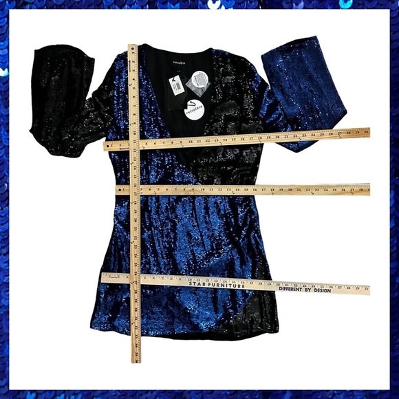 NWT Retrofete Christine Sequin Wrap Dress Blue and Black SZ LARGE $690 - Picture 15 of 16